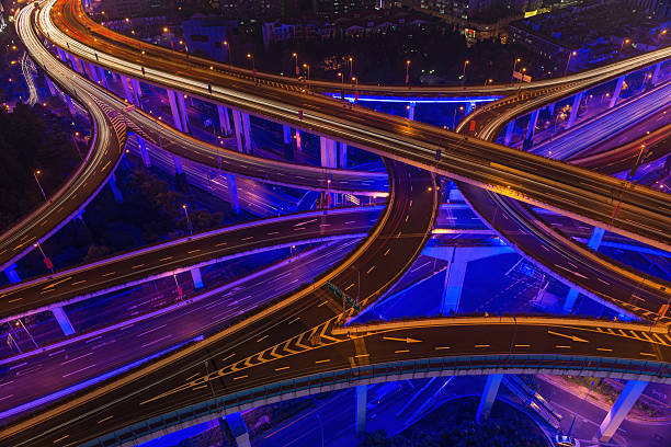istock Neon night super highway illuminated Shanghai China 171588377