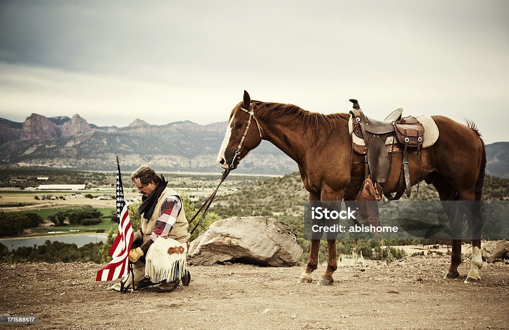 cowboy prayer - Royaltyfri Häst Bildbanksbilder