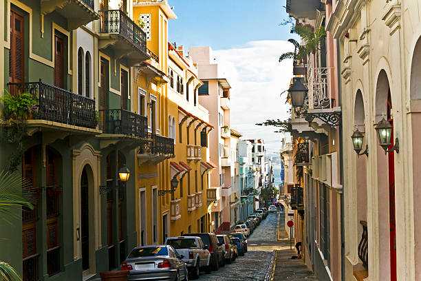 Old San Juan Colorful buildings in Old San Juan. puerto rico photos stock pictures, royalty-free photos & images
