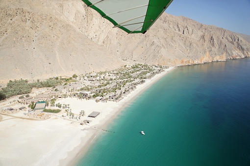 View from a hang-glider to the beach in Oman/Arabia