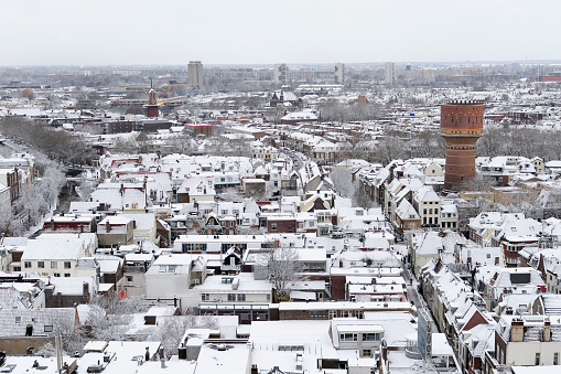 View over Utrecht in winter with water tower