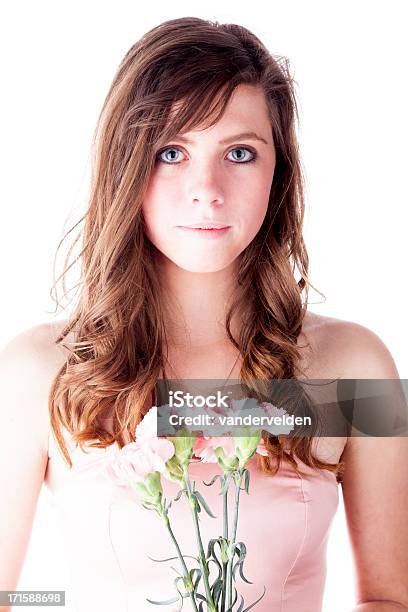 Beautiful Girl With Pink Carnations Stock Photo - Download Image Now - 16-17 Years, Bouquet, Bridesmaid