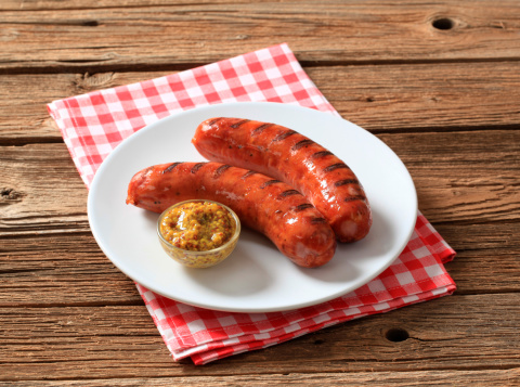 Grilled sausages and spicy relish