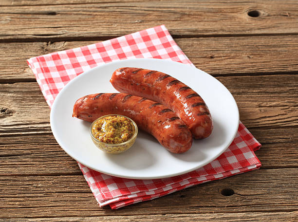 Grilled sausages stock photo