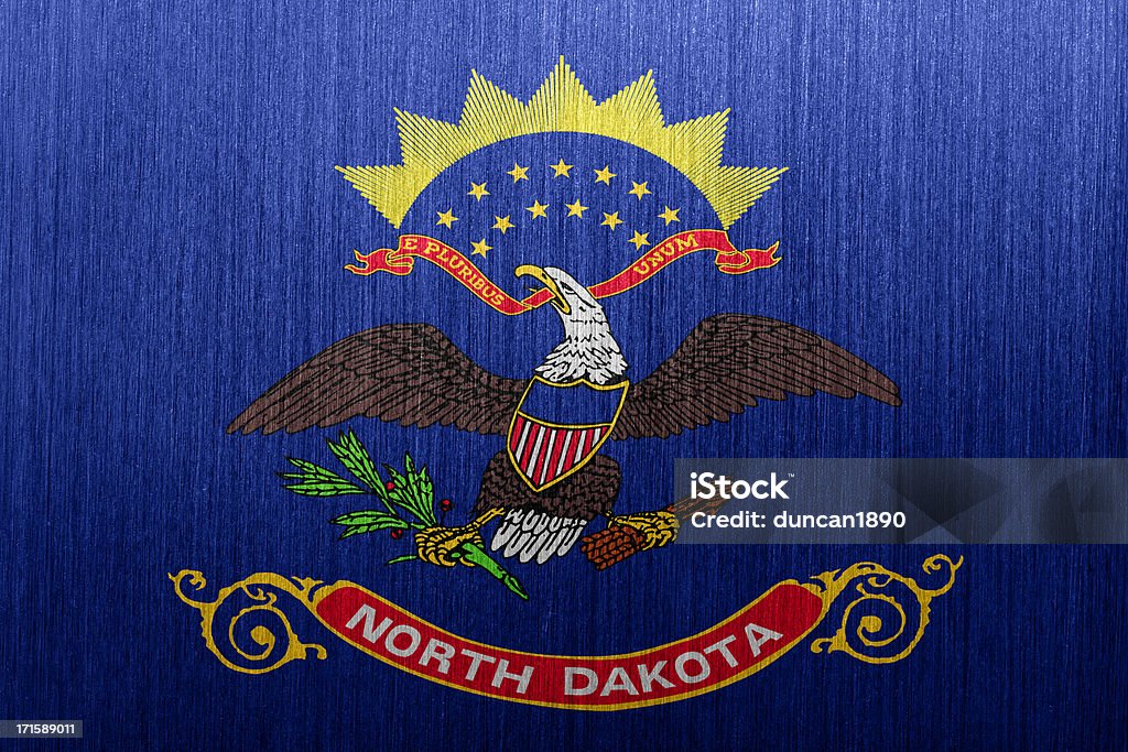 North Dakota Flag Flag of the US state of North Dakota on a brushed metal backgound Alloy stock illustration