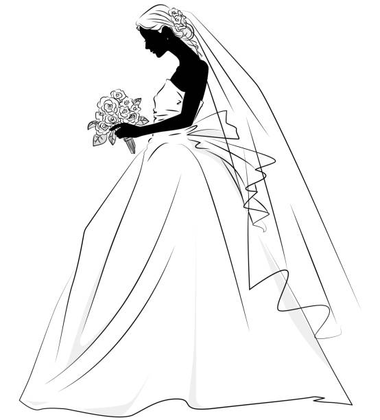 ilustrações de stock, clip art, desenhos animados e ícones de bride silhouette illustration - wedding bride wedding reception silhouette