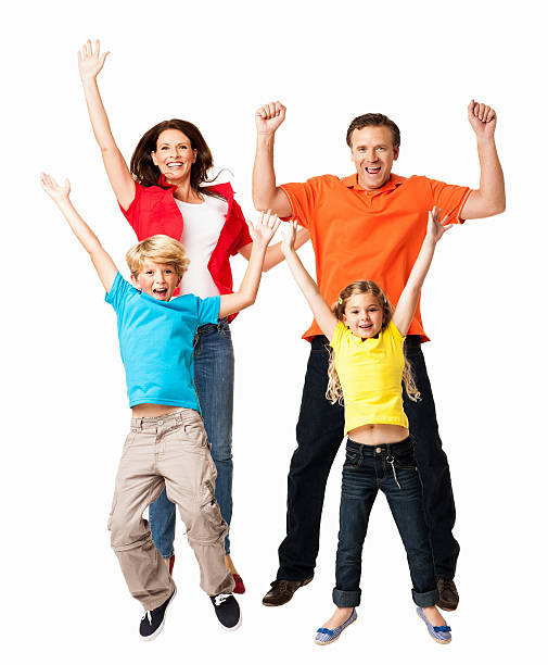 istock Excited Family Jumping Together - Isolated 171589126