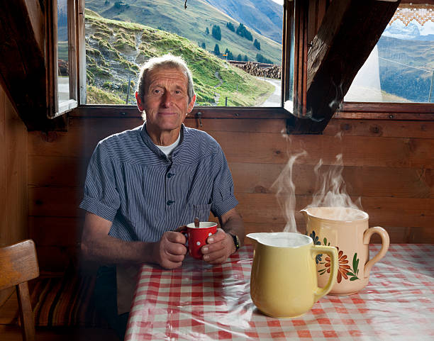 farmer tener receso - shack european alps switzerland cabin fotografías e imágenes de stock