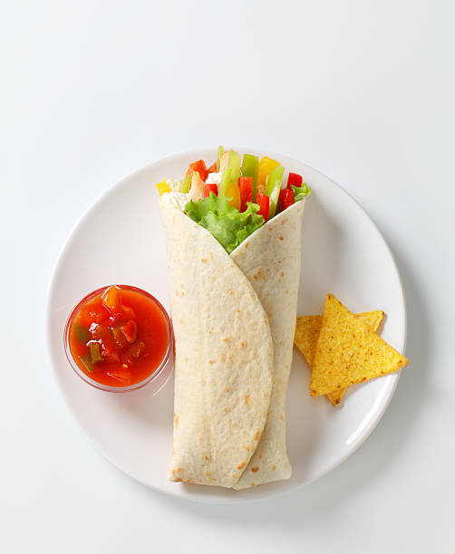 istock mexican fajitas (tortilla wrap) on a white plate 171589366