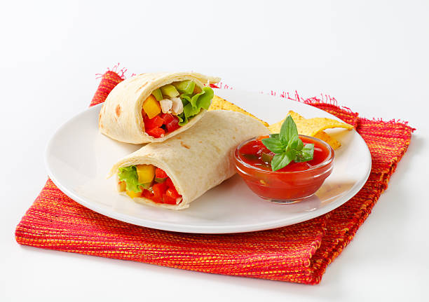 mexican fajitas (tortilla wraps) on a white plate
