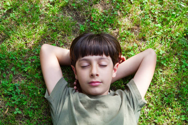 istock Child Lying Down in the Grass, Closed Eyes, Dreaming 171589564