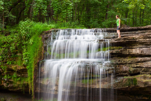 Hiker looking at waterfall