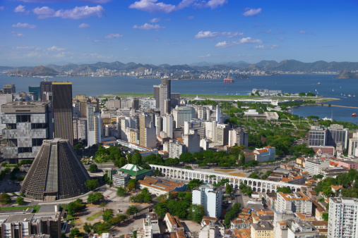 Contrast between the old and modern architecture; Niteroi city in the background