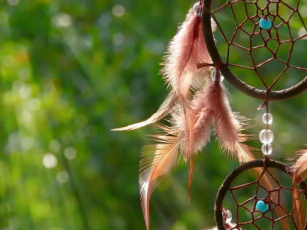 dreamcatcher detail in the evening in front of blurry trees