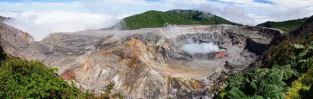 Panoramic of the Poas Volcano crater, Costa Rica