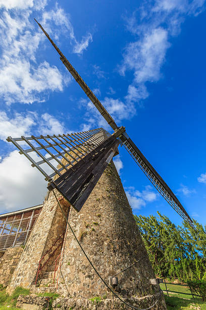 great rear view of Old windmill on the coast of the Atlantic ocean in Brittany, Plouézec Moulin vent Craca