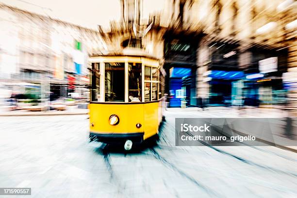 Tram In Milan Stock Photo - Download Image Now - Activity, Asphalt, Blurred Motion