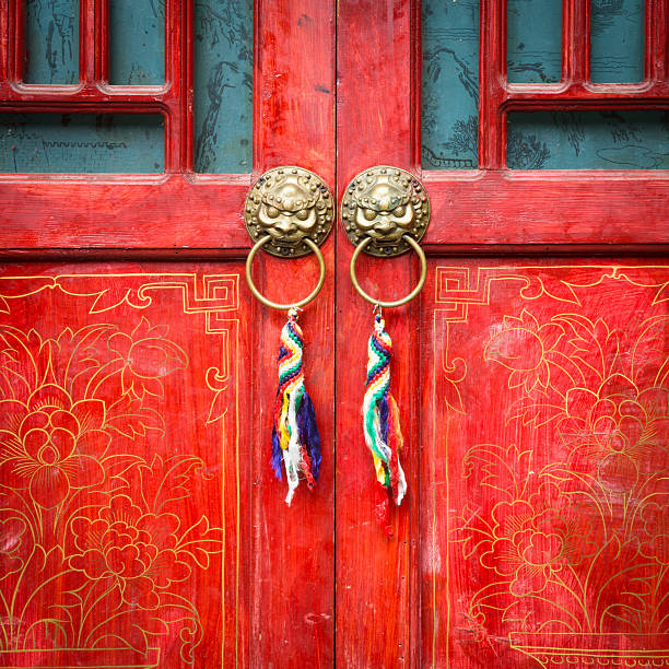 chinese traditional door with lion knocker