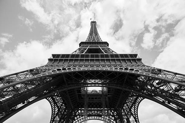Looking up at the Eiffel Tower in Paris France
