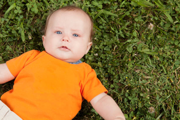 istock Three Month Old Caucasian Baby Boy Laying On The Grass 171590871