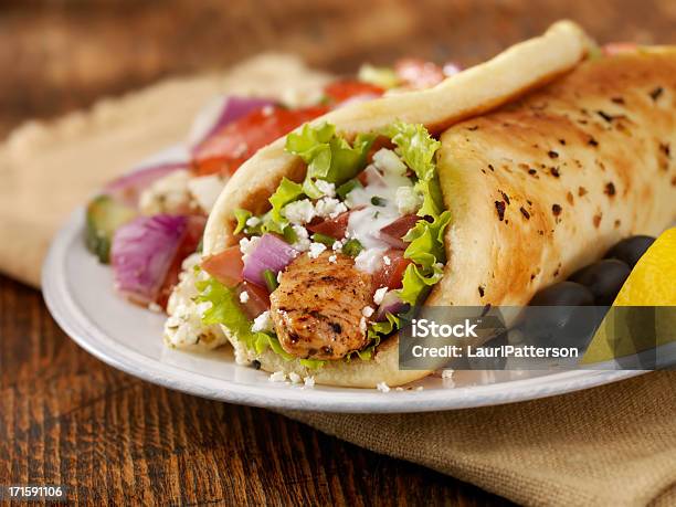 Chicken Souvlaki Wrap Stock Photo - Download Image Now - Chicken Meat, Shawarma, Kebab
