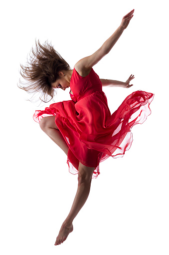 Dancer in red dress isolated on white
