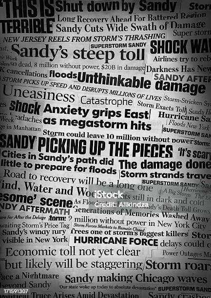 Hurrikan Sandy Schlagzeile Collage Stockfoto und mehr Bilder von Hurrikan Sandy - Hurrikan Sandy, New Jersey, Zeitung