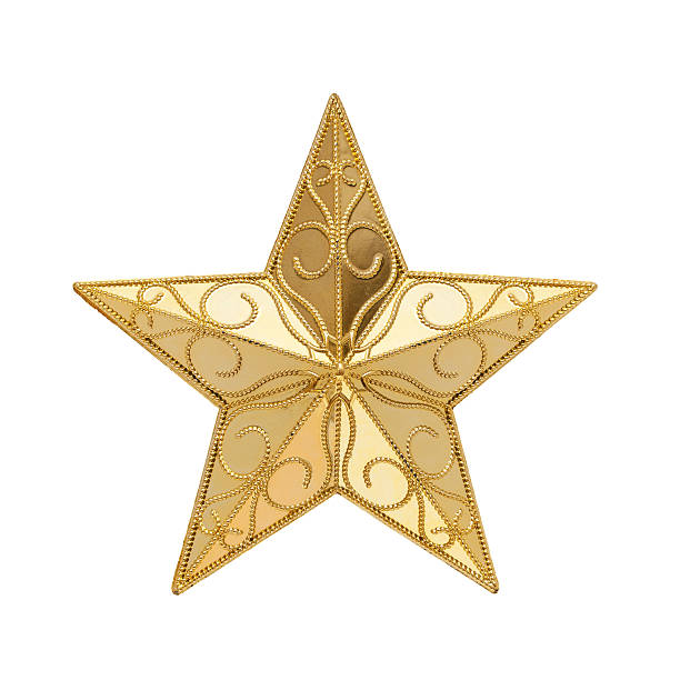 Golden Star (Clipping path!) isolated on white background stock photo