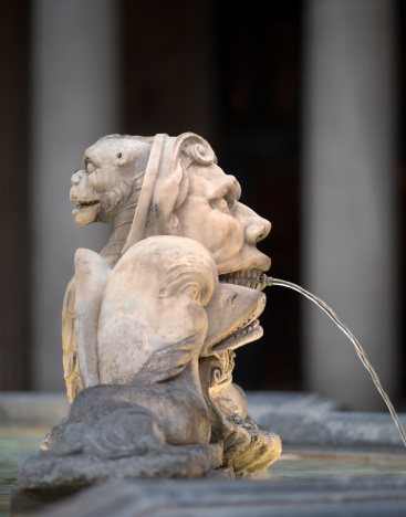 Fountain in front of Pantheon in Rome, ItalyThe original fountain was sculpted by Leonardo Sormani in 1575... In 1886, the original marble figures were removed, and replaced with copies by Luigi Amici. The originals are kept in the Museum of Rome.- OTHER photos from Rome, Italy: