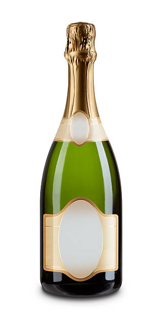 One Champagne Bottle with Blank Label Isolated on White stock photo