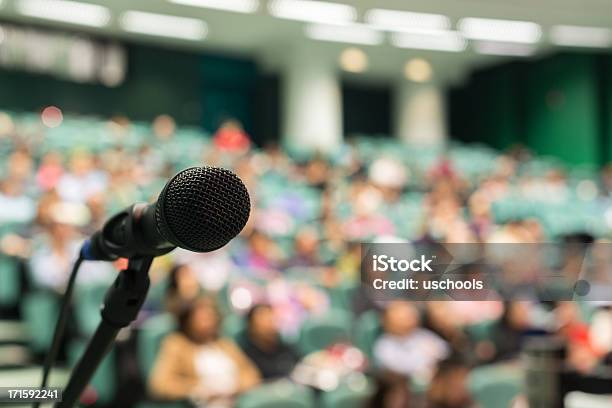 Full Of Audience Stock Photo - Download Image Now - Public Speaker, Microphone, Meeting