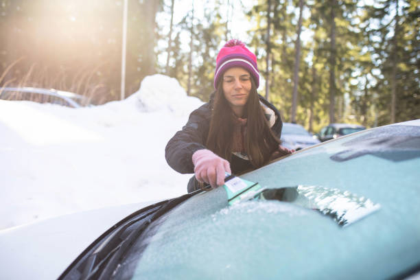 태양은 눈을 녹이지 않을 것입니다 - snow car window ice scraper 뉴스 사진 이미지