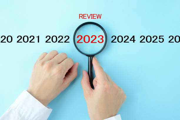istock Magnifying glass and annual number 2023 with REVIEW word 1715940607
