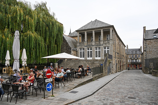 Dinan, Brittany, France, September 8, 2023 - The Jacobean Theater in the medieval old town of Dinan, Brittany, France.