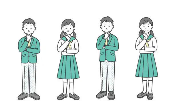 Vector illustration of Male and female students worried with their hands on their faces