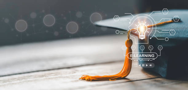 istock Education technology concept. EdTech. AI (Artificial Intelligence).Webinar Online Courses. lightbulb showing graduation hat, and education icons. Internet education course degree, Idea of learning online class. 1715987861