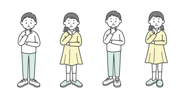 Vector illustration of A worried boy and girl with their hands on their faces