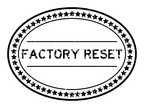 Grunge black factory reset word oval rubber seal stamp on white background