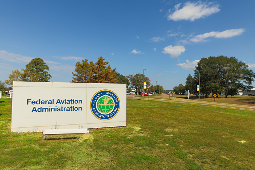 Jackson, MS - October 1, 2023: Federal Aviation Administration sign and logo at the FAA office.