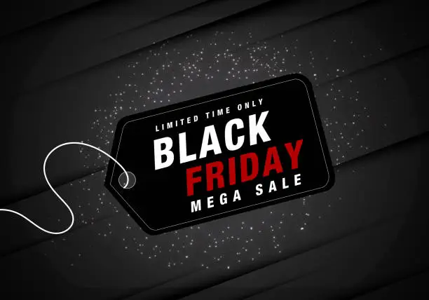 Vector illustration of Realistic Black Friday with hang tags and glitter background