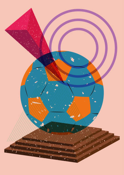 istock Risograph football ball with geometric shapes. Sport object in trendy riso graph design. 1716058505