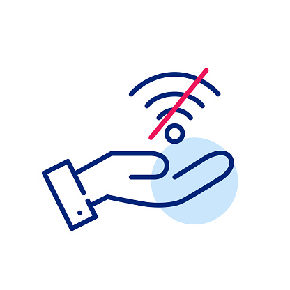 Hand and no wifi symbol. Pixel perfect, editable stroke icon