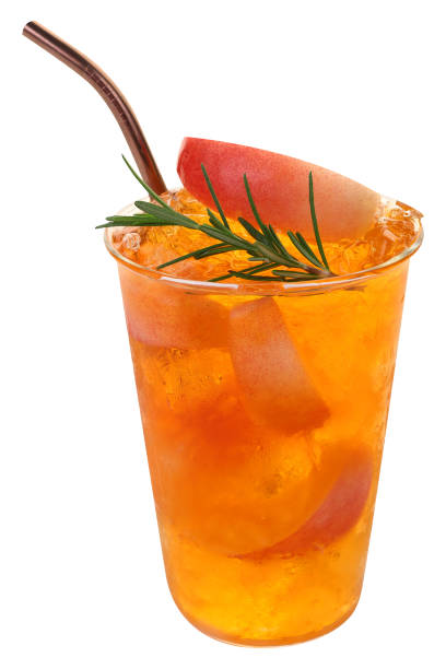 Peach iced tea with rose gold straw