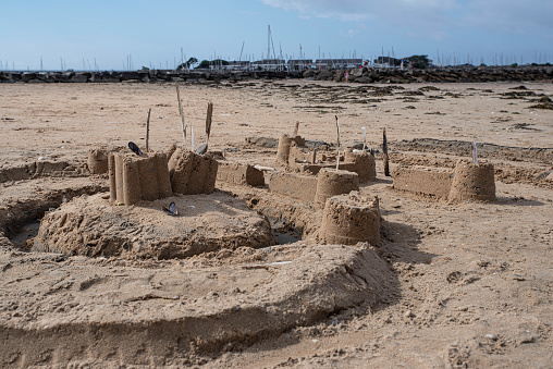 Sandcastle built by children by the sea