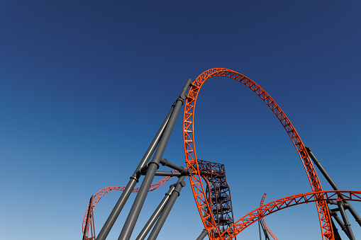 The roller coaster attraction on the sky background