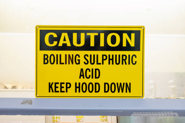 Chemicals from industry or laboratory  leak on the floor and damage the environment, chemical symbol
