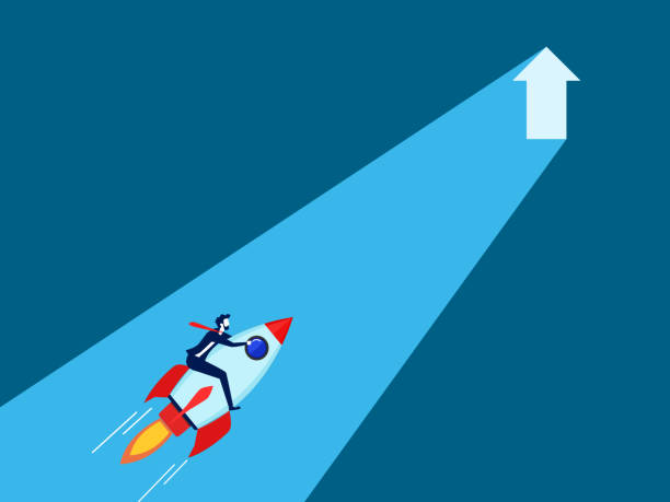 istock Found a way to progress. businessman flies in a rocket heading towards the gate with glowing arrows 1716201471