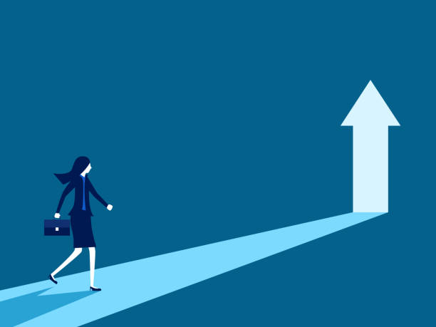 istock Find success. Businesswoman walks towards the growth arrow exit 1716223896