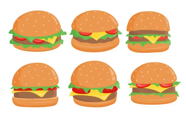 Vector illustration of Hand drawn hamburger. Fast food and unhealthy food.