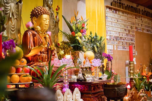 A Vietnamese Buddhist temple interior